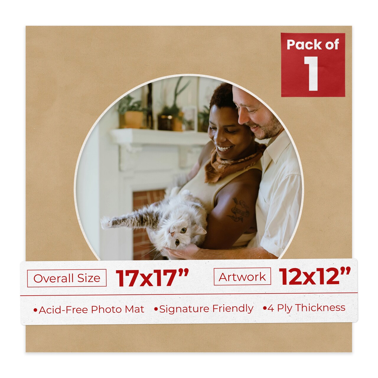 Beige Suede Mat Board for 17x17 Frames - Circle Opening for 12x12 Photos